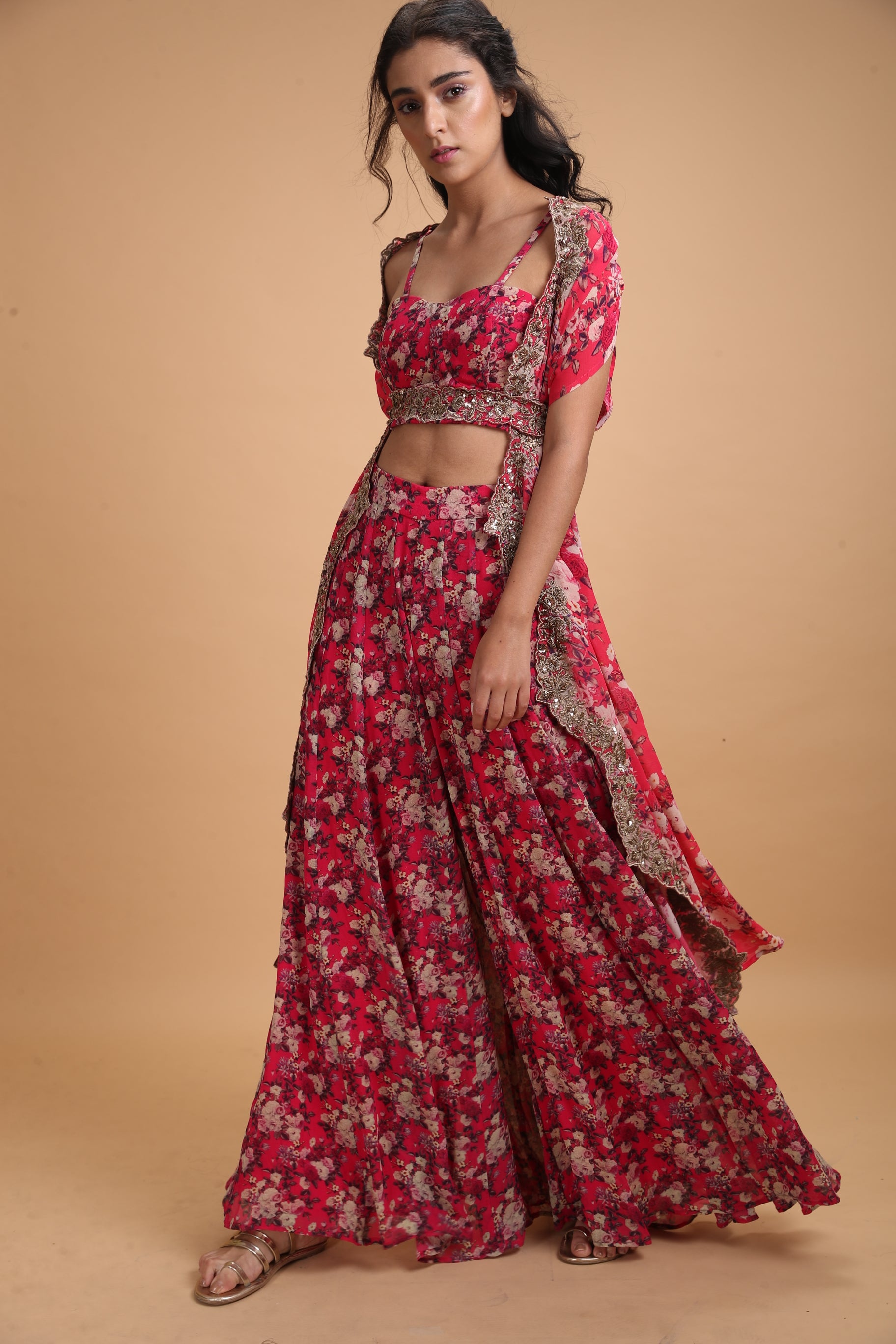 JULIA - Long Jacket with Sharara Pants in Silk Georgette – Sajeda Lehry  Design Studio